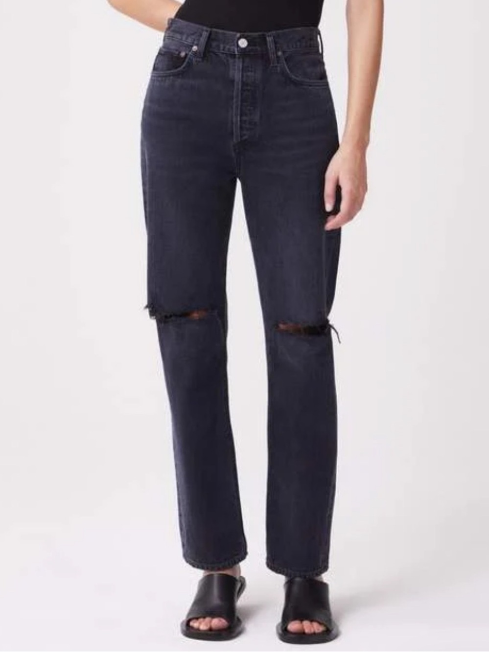 🌟 AGOLDE 🌟 HIGH RISE 90'S PINCH DISTRESSED JEANS BLACK HOWL SZ 28